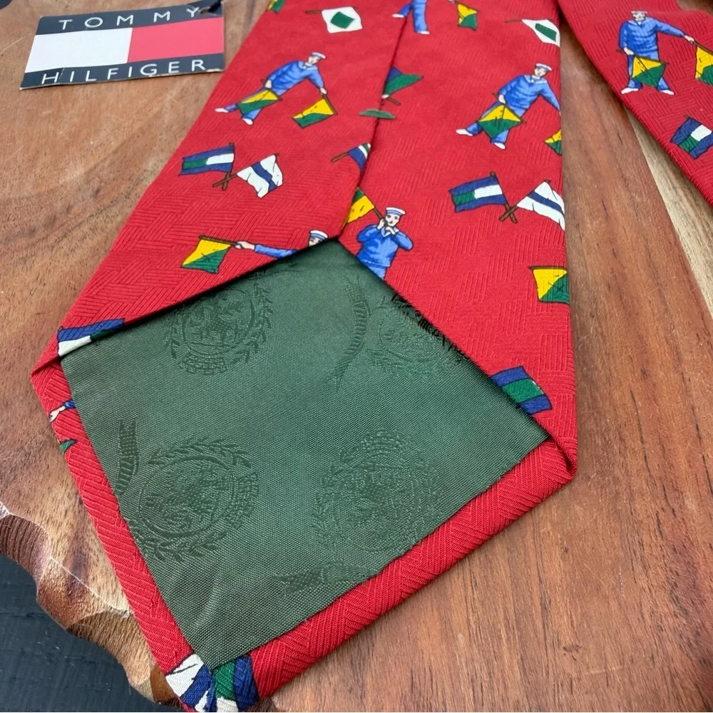 Tommy Hilfiger red necktie nautical signal‎ flag sailor pattern wide 3.75” 56”